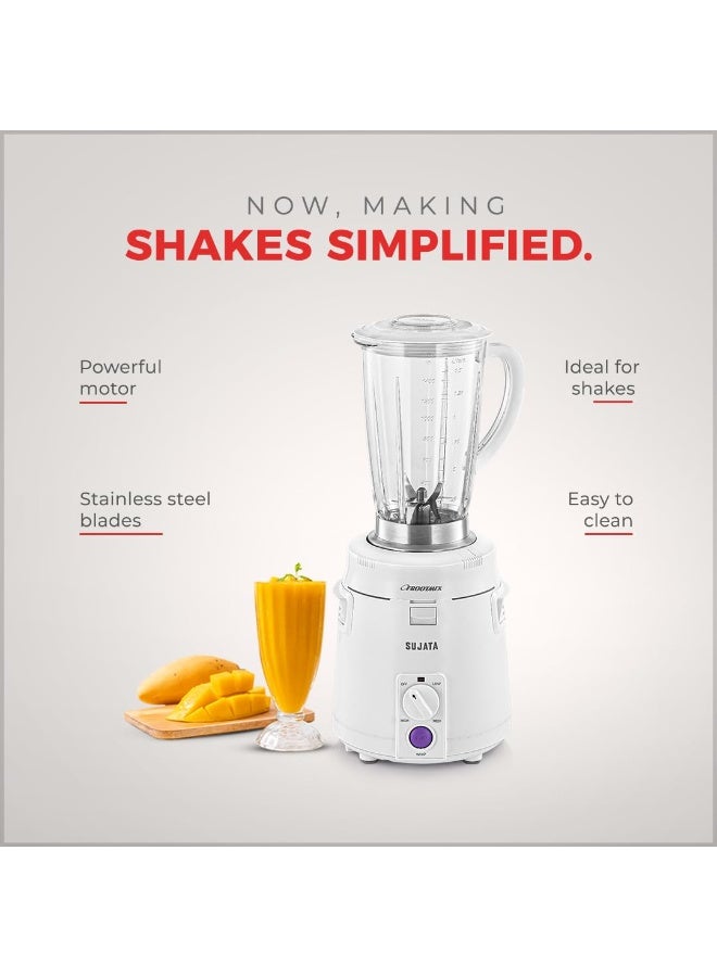 سوجاتا Sujata Frootmix Mixer Blender|900 Watts Double Ball Bearing Motor|22000 RPM|Non-Stop 90 Mins Running|1750ml Unbreakable Blender Jar with Heavy Metal Base| (White) - Image 2